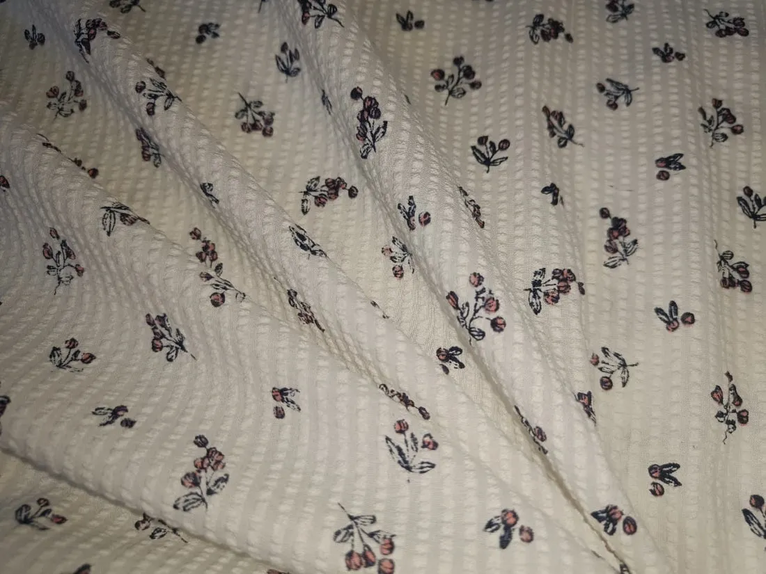 100% Cotton  Seer Sucker fabric white with floral motif color 58" wide [15120]