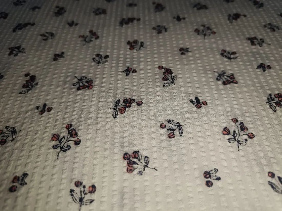 100% Cotton  Seer Sucker fabric white with floral motif color 58" wide [15120]