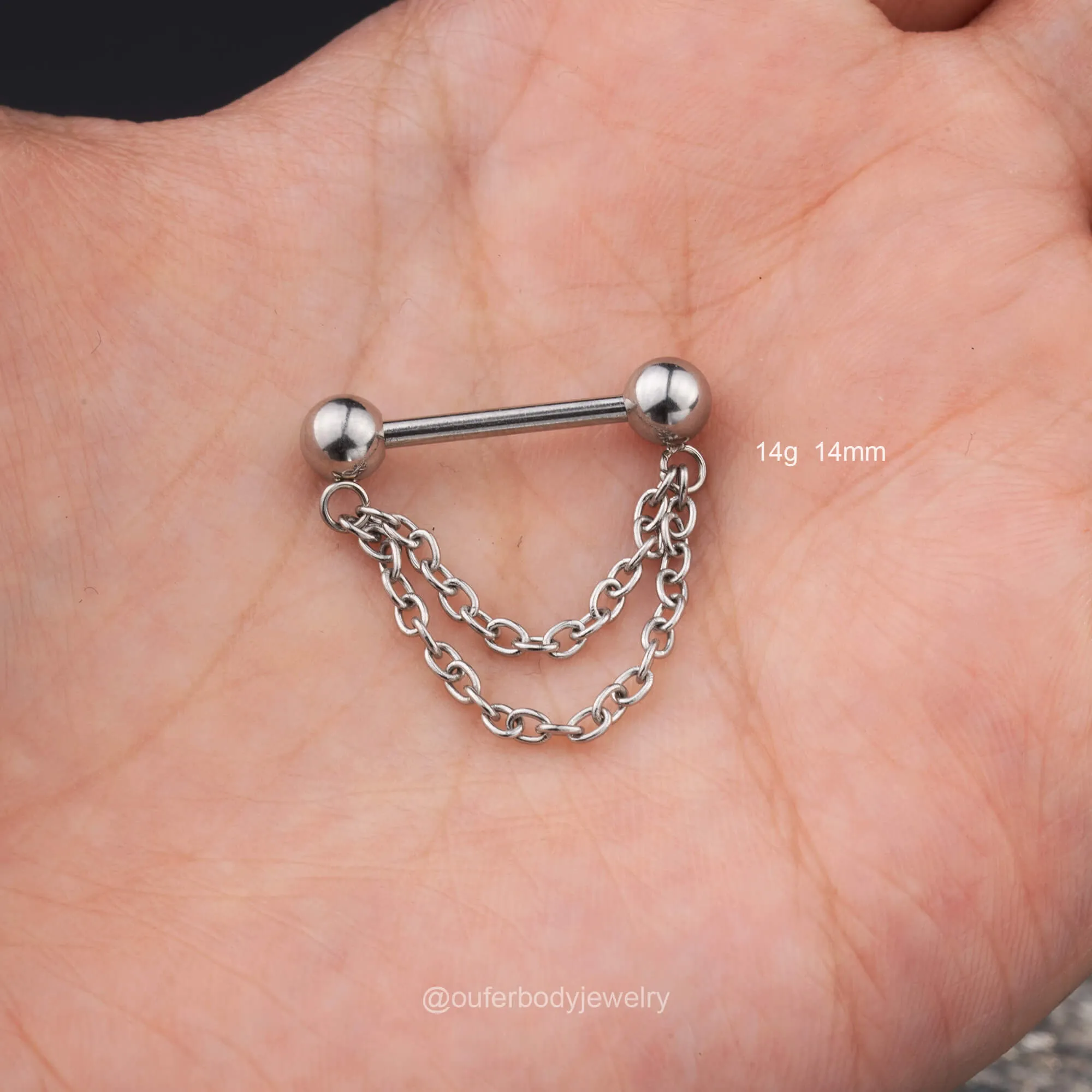 14G Threadless Push Pin Double Chain Style Nipple Ring