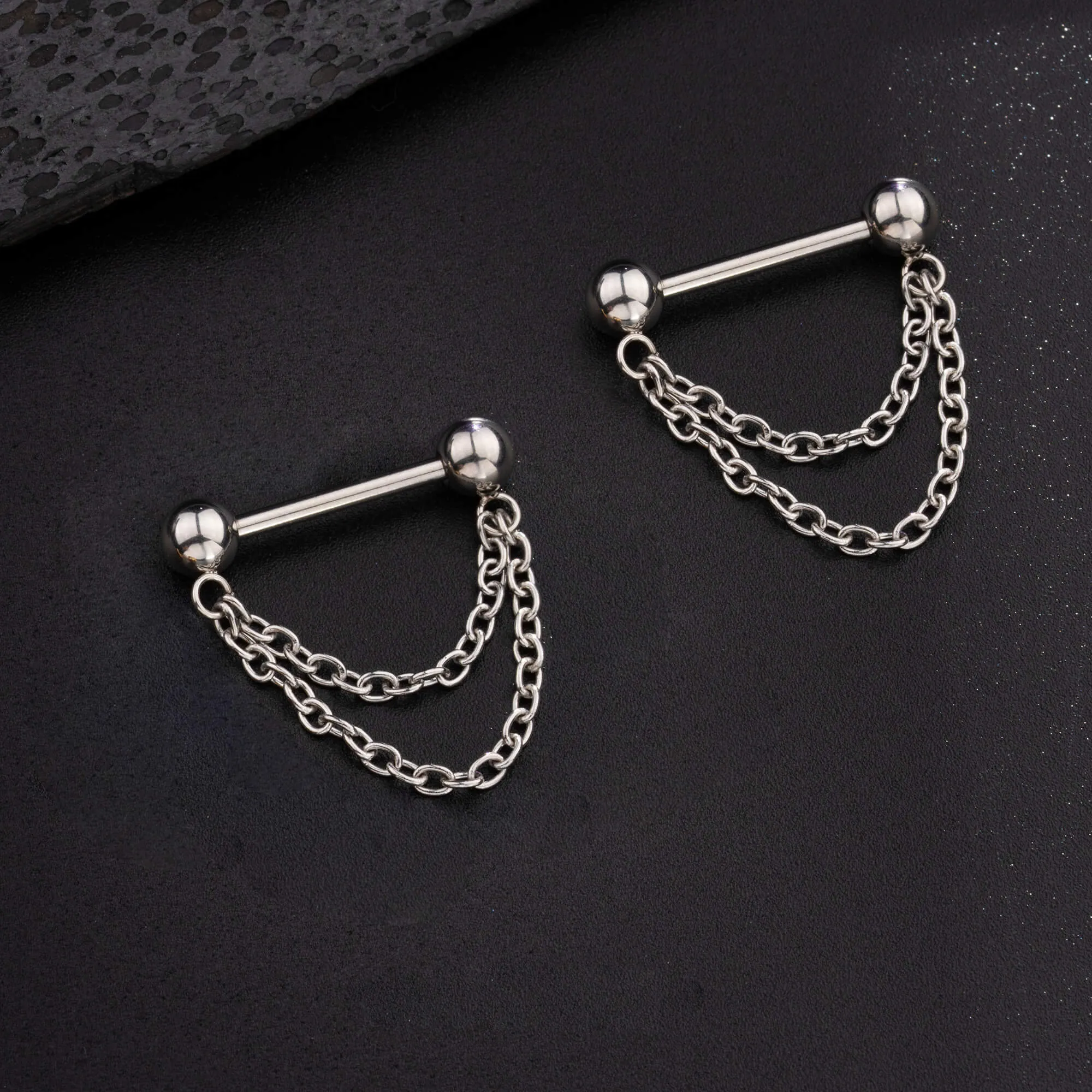 14G Threadless Push Pin Double Chain Style Nipple Ring