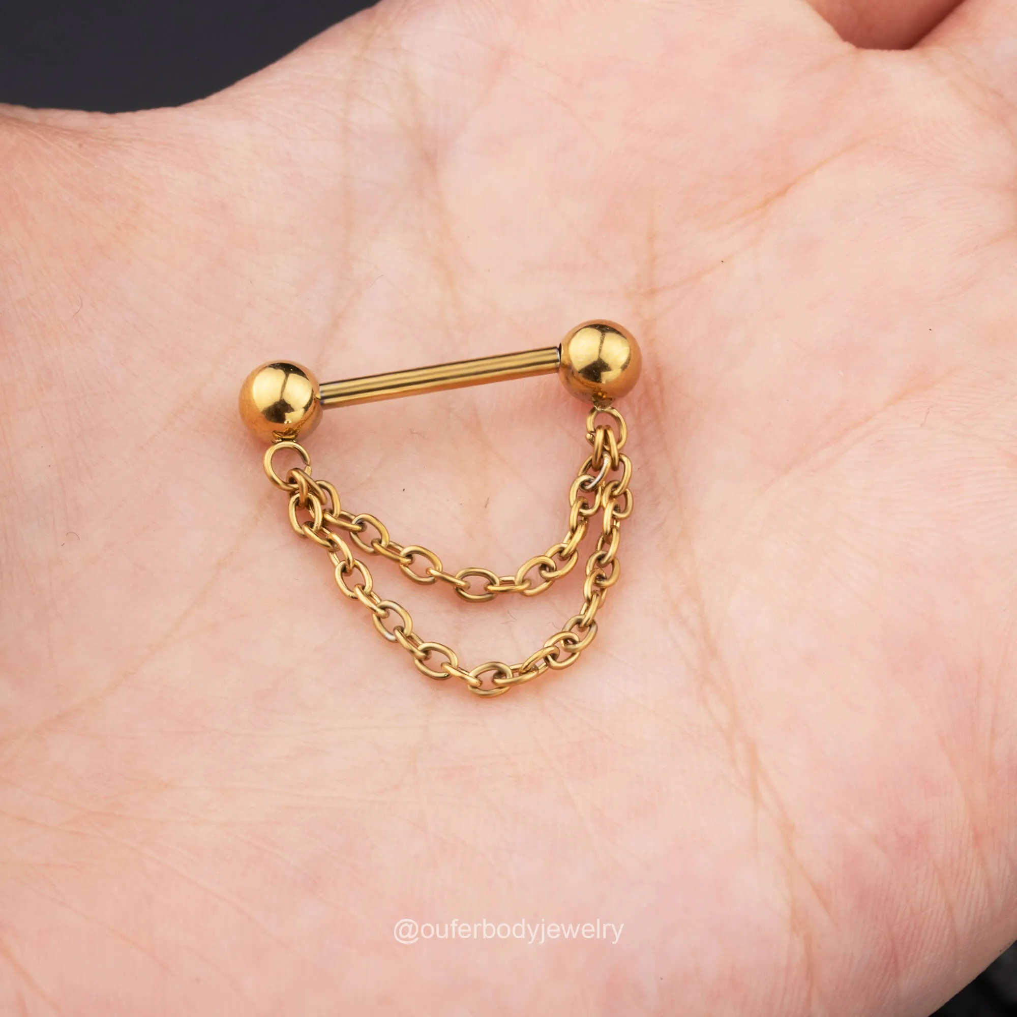 14G Threadless Push Pin Double Chain Style Nipple Ring