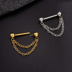 14G Threadless Push Pin Double Chain Style Nipple Ring