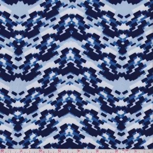 3 1/4 YD PC-Powder Blue/Navy Pixel Chevron Techno Crepe Knit Fabric