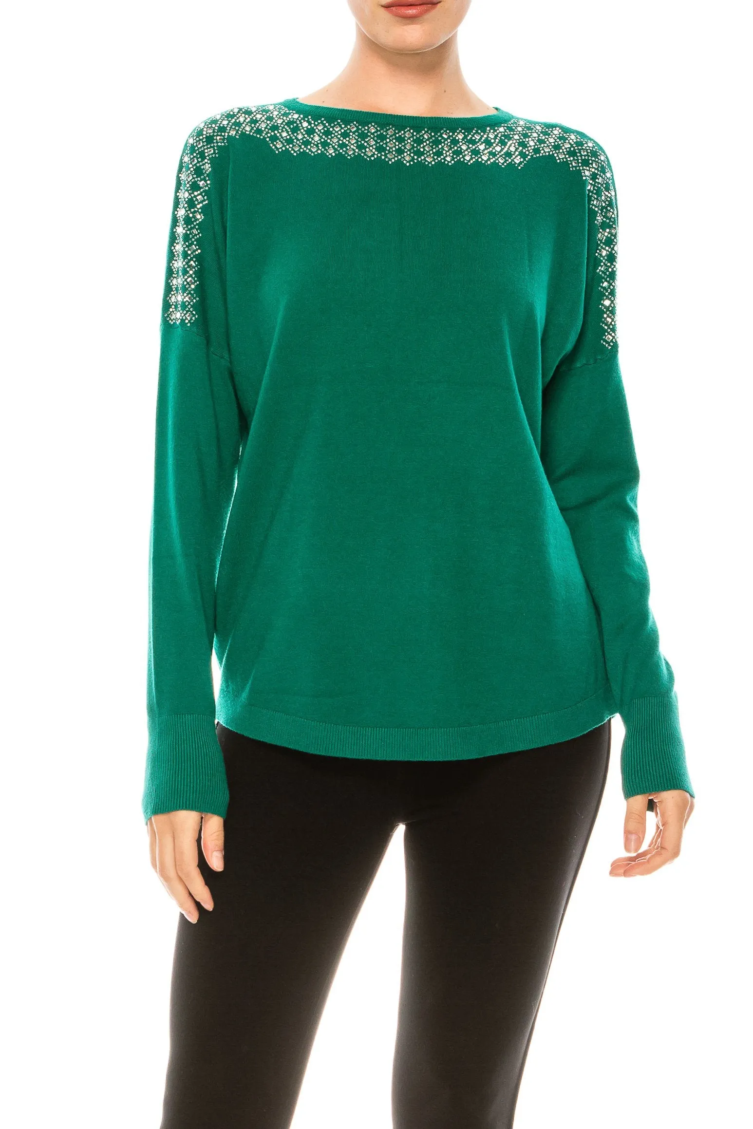 Aaeda Long Sleeve Rhinestone Sweater Top (Additional Colors)