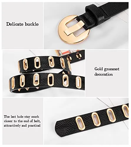 Alphyly Neries 2 Pack Womens Dress Belt, Womens Belt, Fashion Faux Leather Belt Womens Grommet Belt,Black Brown 27-31''