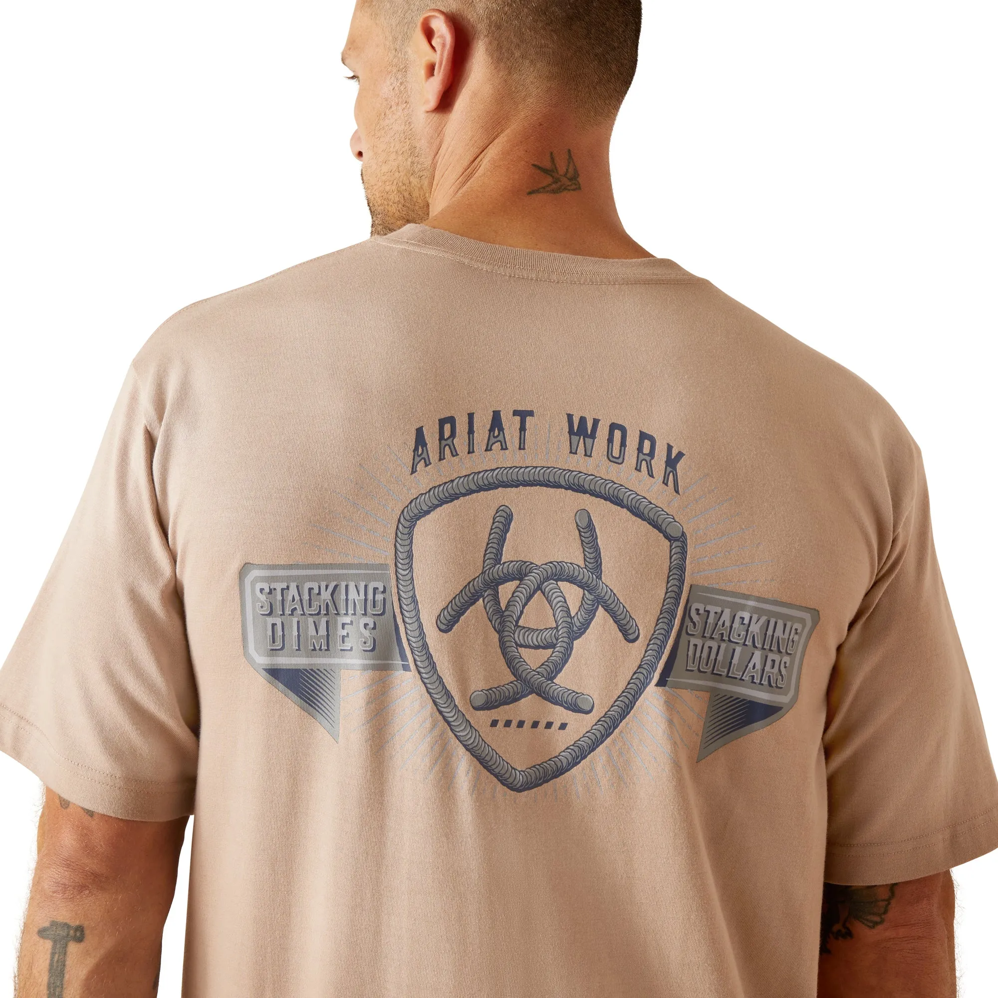 Ariat Men's Rebar Cotton Strong Stacking Dimes T-Shirt - Bark