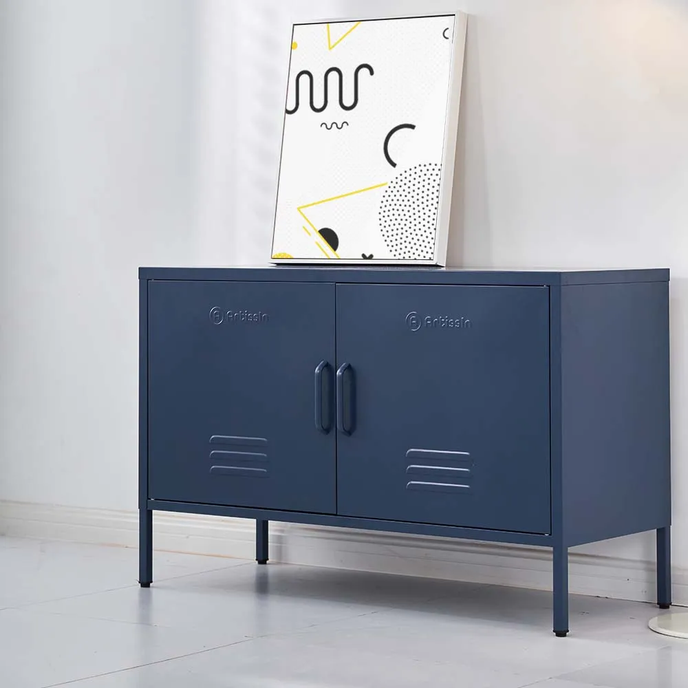 ArtissIn Base Metal Locker Storage Shelf Organizer Cabinet Buffet Sideboard Blue