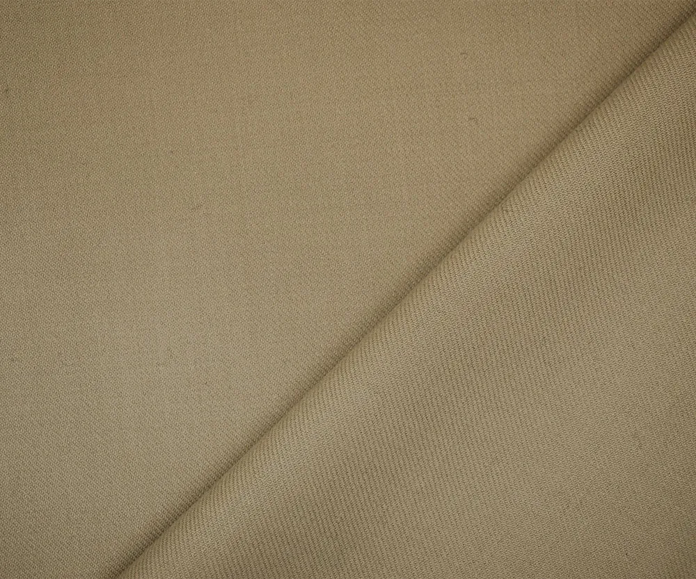 Beige Polyester Wool Blend Solid Twill Suiting Fabric