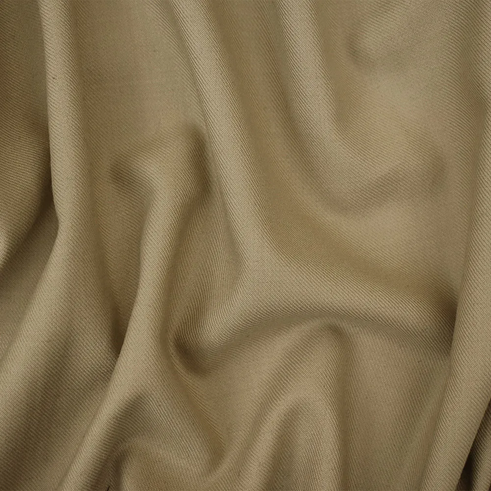 Beige Polyester Wool Blend Solid Twill Suiting Fabric