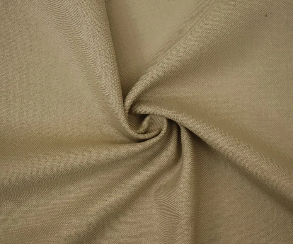 Beige Polyester Wool Blend Solid Twill Suiting Fabric