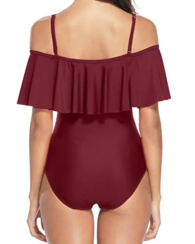 Best Vintage Ruffle Swimwear With Bathing Suits For Women-Maroon