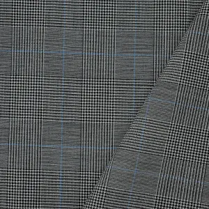 Black-Light Blue-Gray Poly-Wool Glen Plaid Shirting Woven Fabric