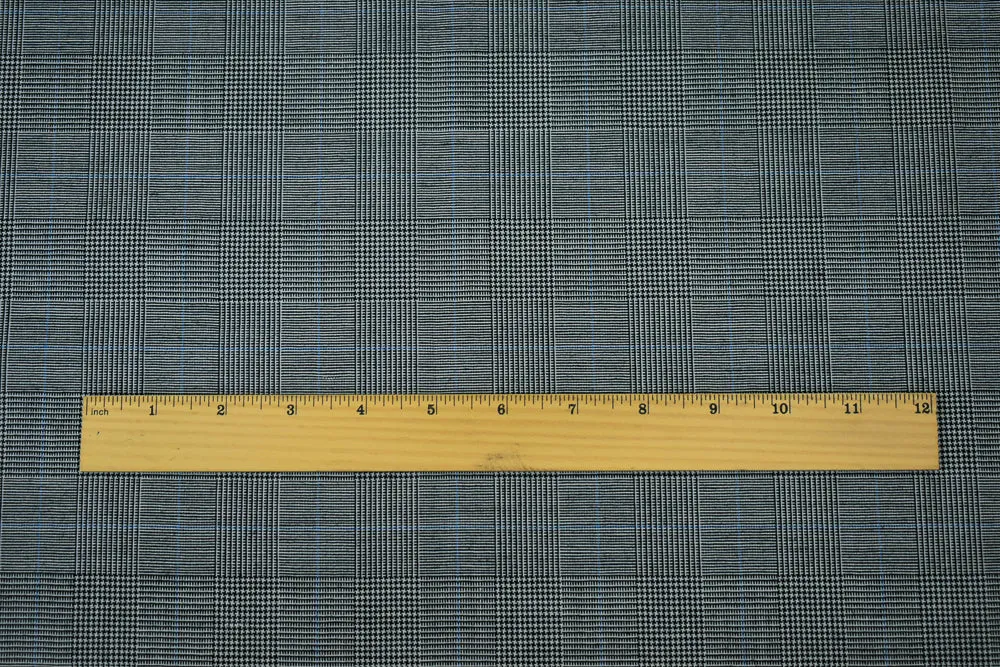 Black-Light Blue-Gray Poly-Wool Glen Plaid Shirting Woven Fabric