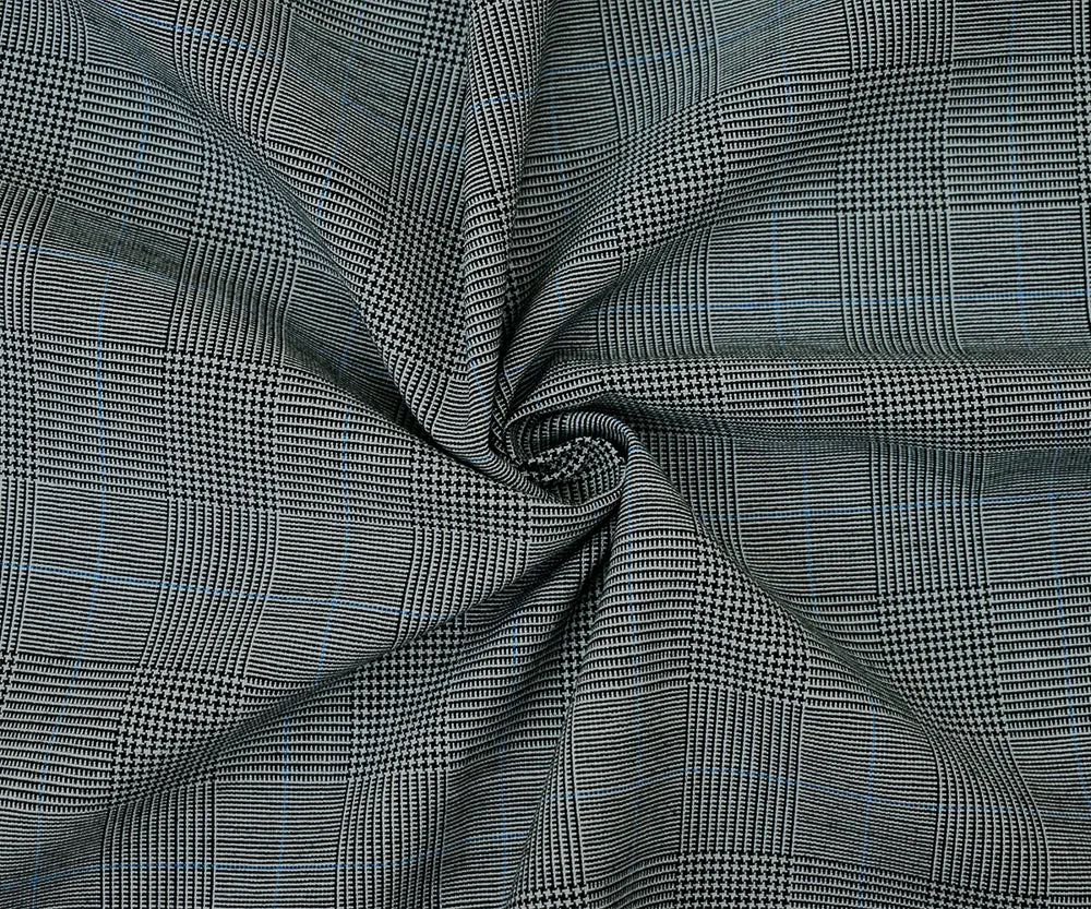 Black-Light Blue-Gray Poly-Wool Glen Plaid Shirting Woven Fabric