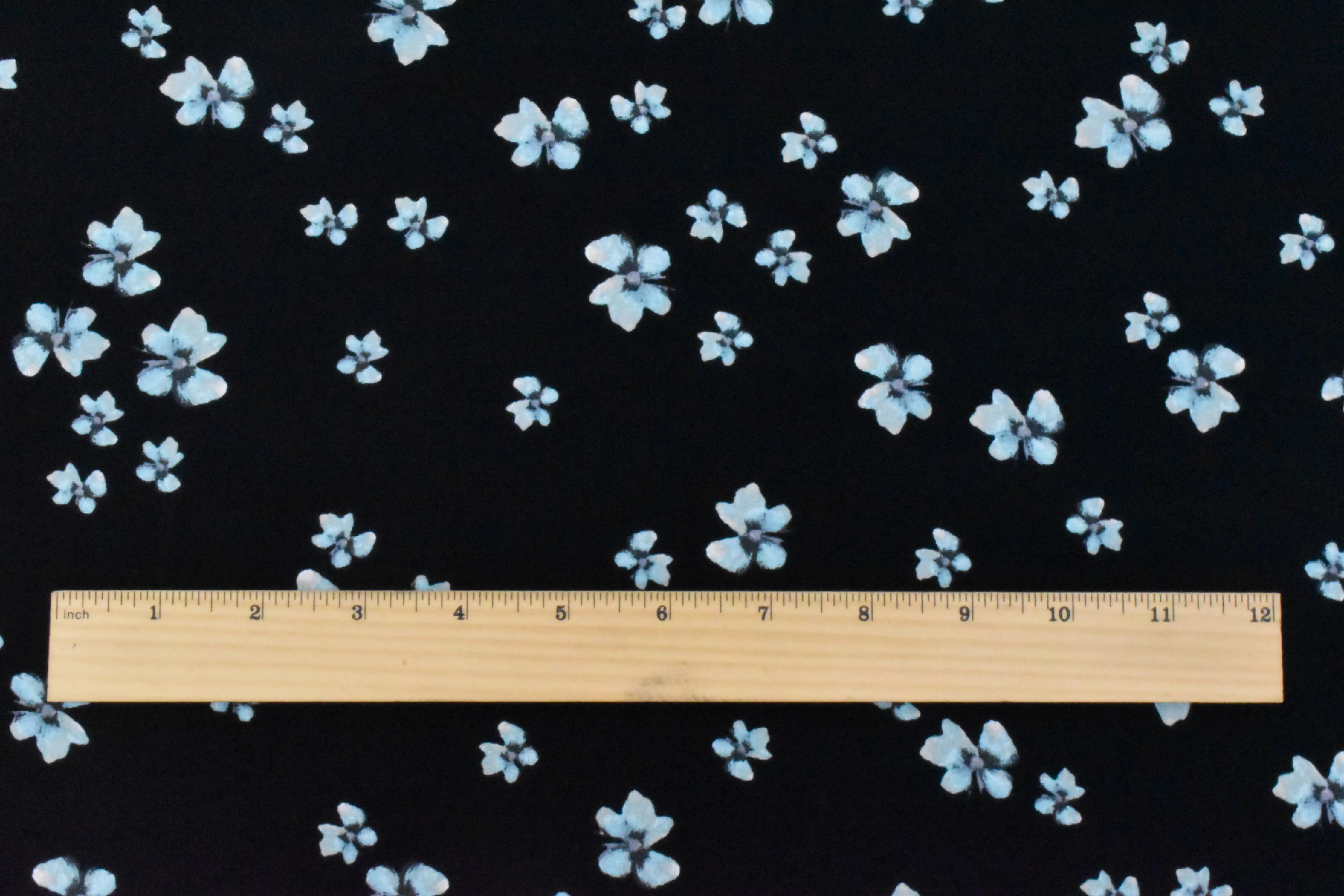 Black-Teal-Multi Famous Designer Floral Printed Viscose Crepe Faille Fabric