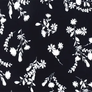 Black-White Famous Designer Floral Print Viscose Crepe Faille Woven Fabric