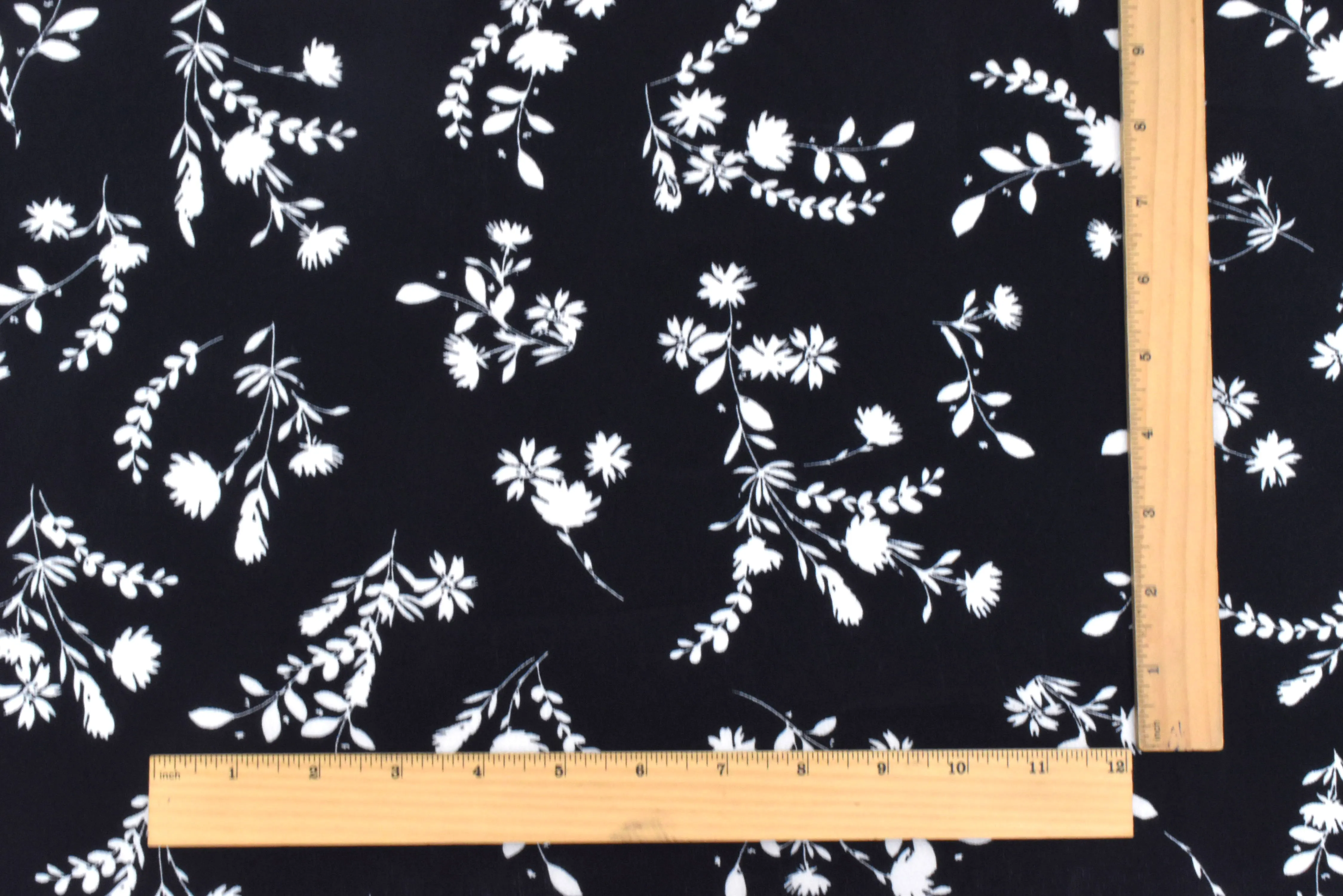 Black-White Famous Designer Floral Print Viscose Crepe Faille Woven Fabric