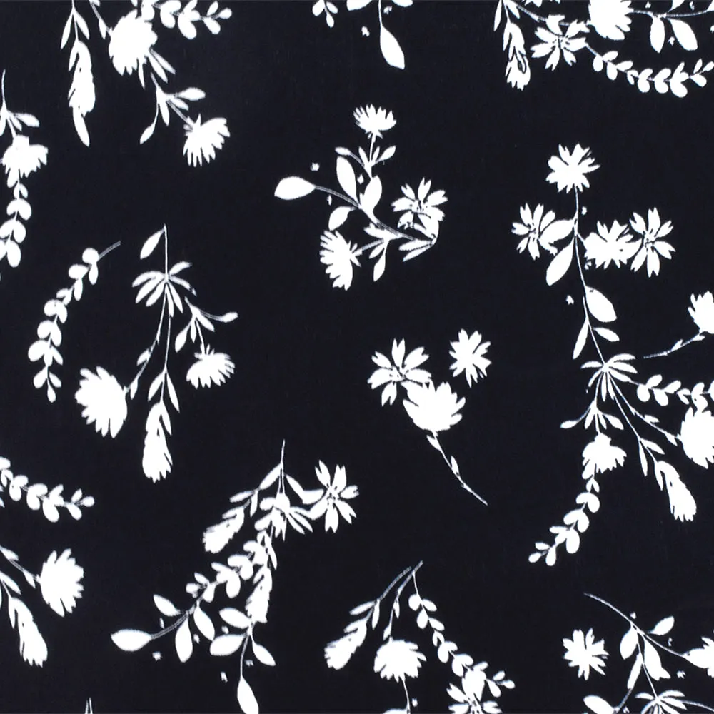 Black-White Famous Designer Floral Print Viscose Crepe Faille Woven Fabric