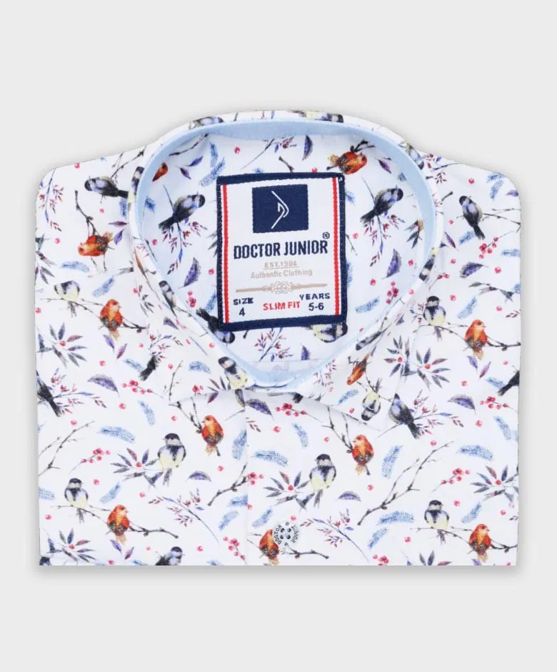 Boys Birds Printed Casual Slim Fit Shirt - Multicolour