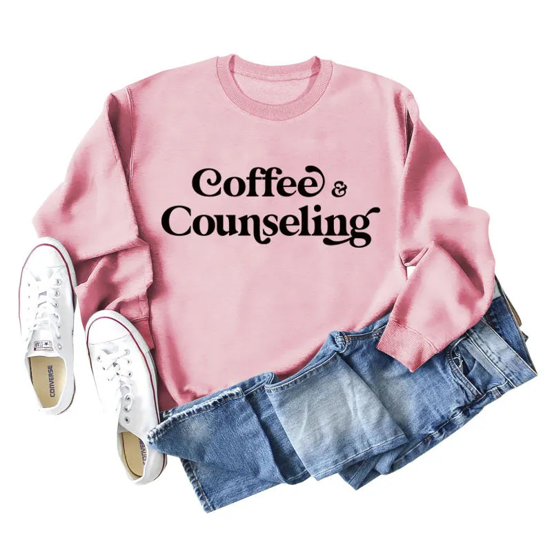 Coffee Counseling Fashion Letter Round Neck Autumn and Winter Long Sleeve Sweater