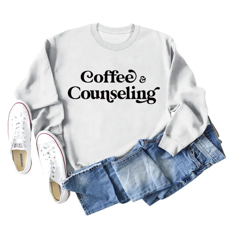 Coffee Counseling Fashion Letter Round Neck Autumn and Winter Long Sleeve Sweater