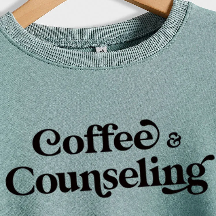 Coffee Counseling Fashion Letter Round Neck Autumn and Winter Long Sleeve Sweater