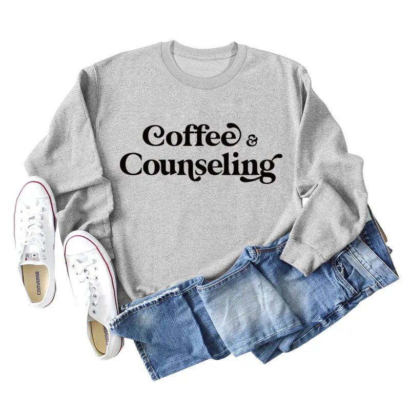 Coffee Counseling Fashion Letter Round Neck Autumn and Winter Long Sleeve Sweater