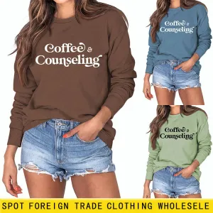 Coffee Counseling Fashion Letter Round Neck Autumn and Winter Long Sleeve Sweater