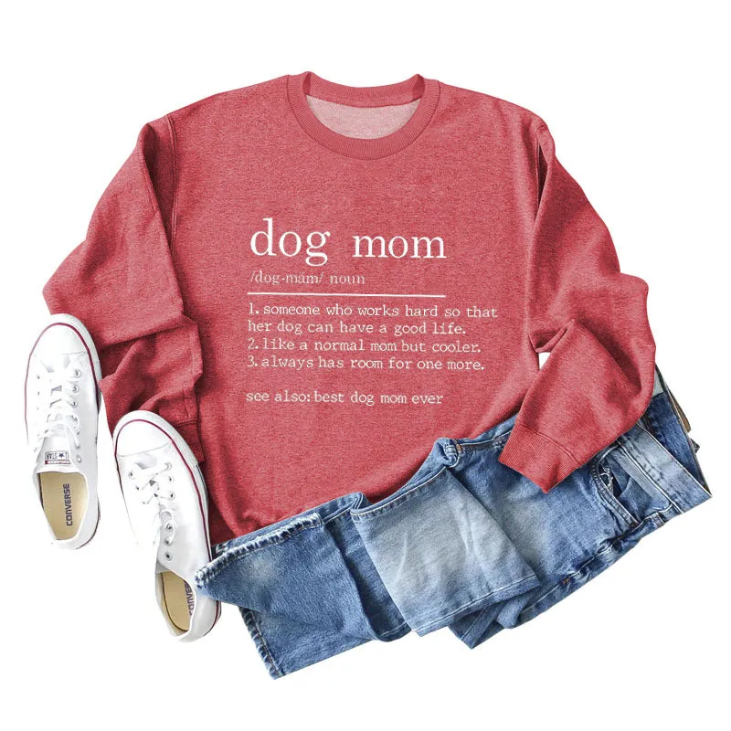 Dog Mom Letter Printing Round Neck Short Sleeved Sweater Women