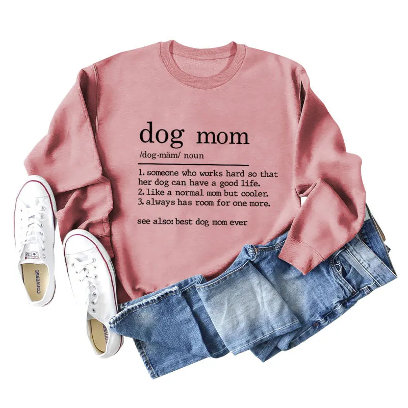 Dog Mom Letter Printing Round Neck Short Sleeved Sweater Women