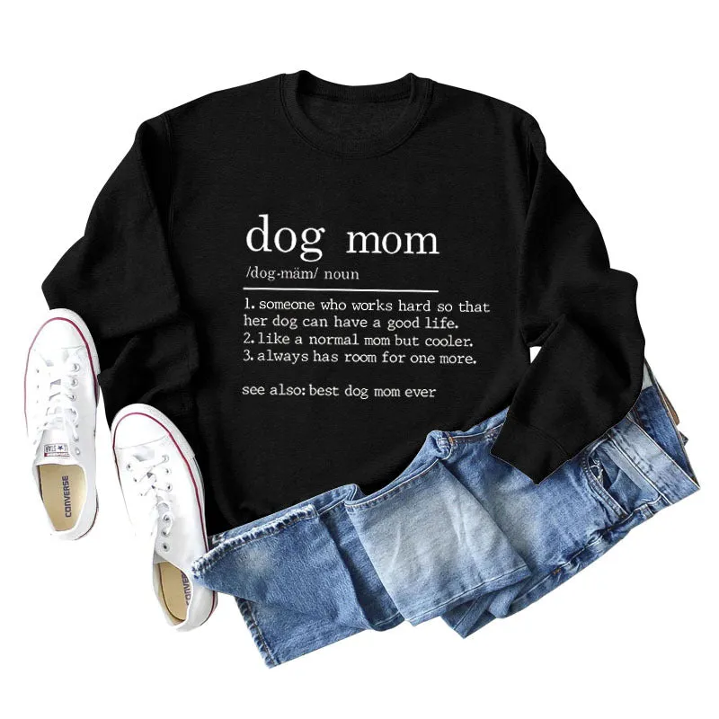 Dog Mom Letter Printing Round Neck Short Sleeved Sweater Women