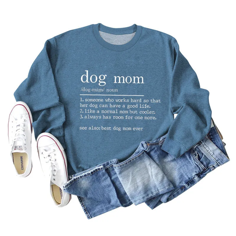 Dog Mom Letter Printing Round Neck Short Sleeved Sweater Women