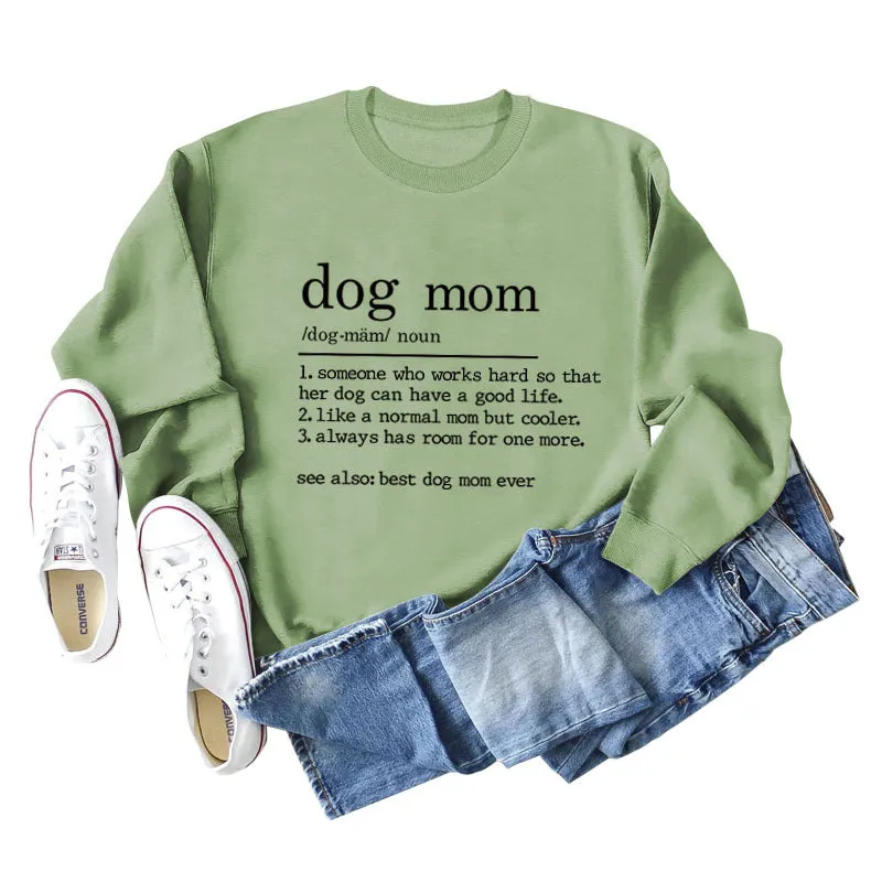 Dog Mom Letter Printing Round Neck Short Sleeved Sweater Women