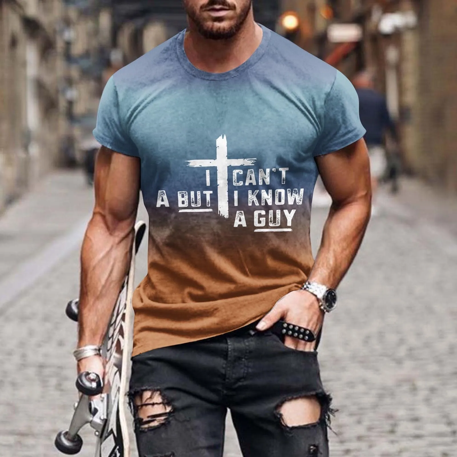 Dovford I Can't but I Know a Guy Jesus T-Shirt for Men Funny Christian T-Shirts for Men Crewneck Short Sleeve Tops 2024