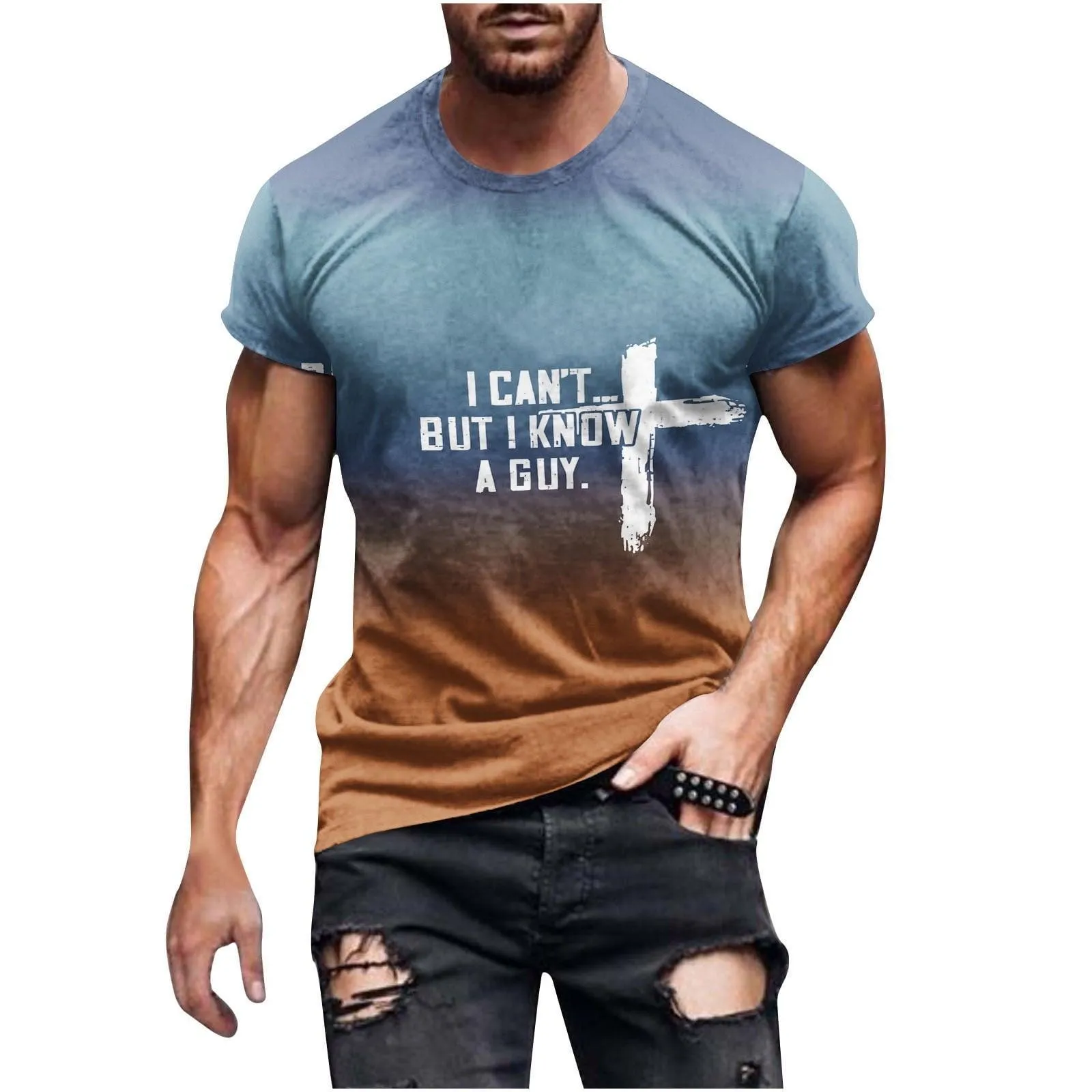 Dovford I Can't but I Know a Guy Jesus T-Shirt for Men Funny Christian T-Shirts for Men Crewneck Short Sleeve Tops 2024