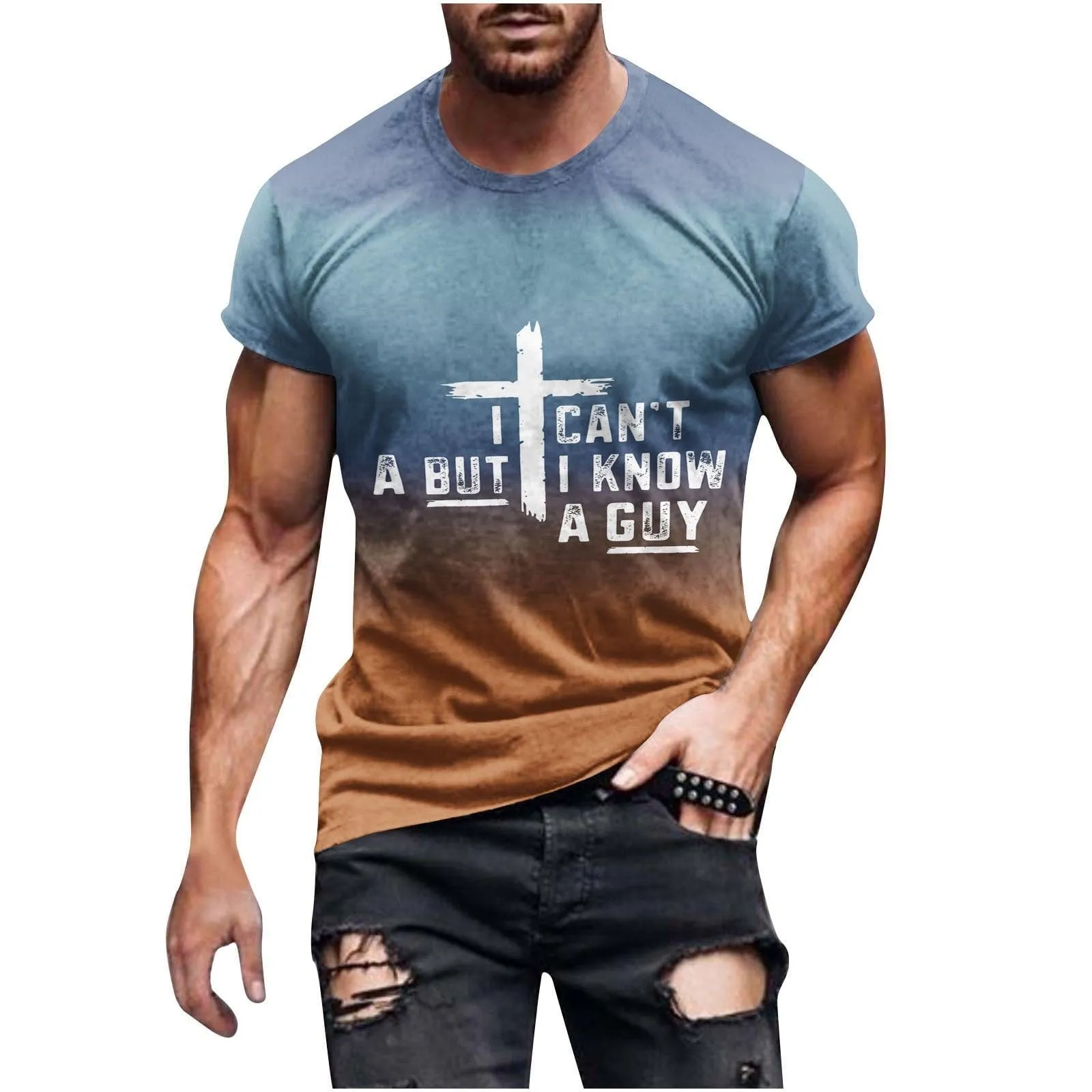 Dovford I Can't but I Know a Guy Jesus T-Shirt for Men Funny Christian T-Shirts for Men Crewneck Short Sleeve Tops 2024