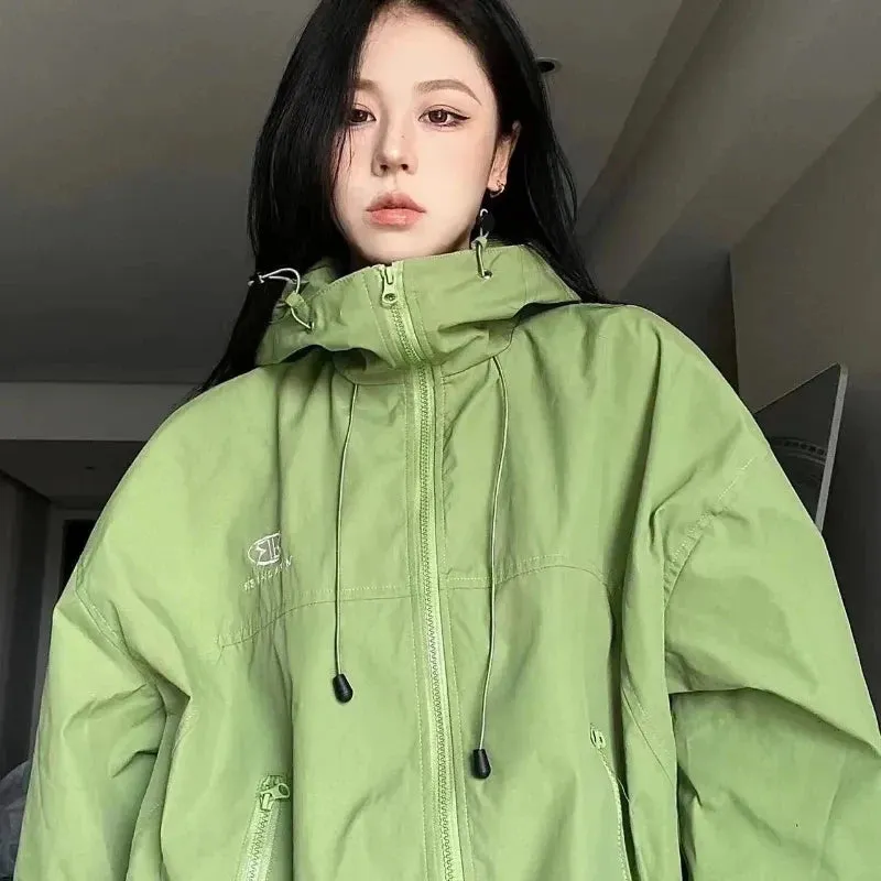 Fashionkova Christmas Gift Outfit  Harajuku Women Jacket Hooded Y2K Streetwear Oversized Coats Autumn Vintage Loose Leisure Long Sleeve Trend Zipper Outwear