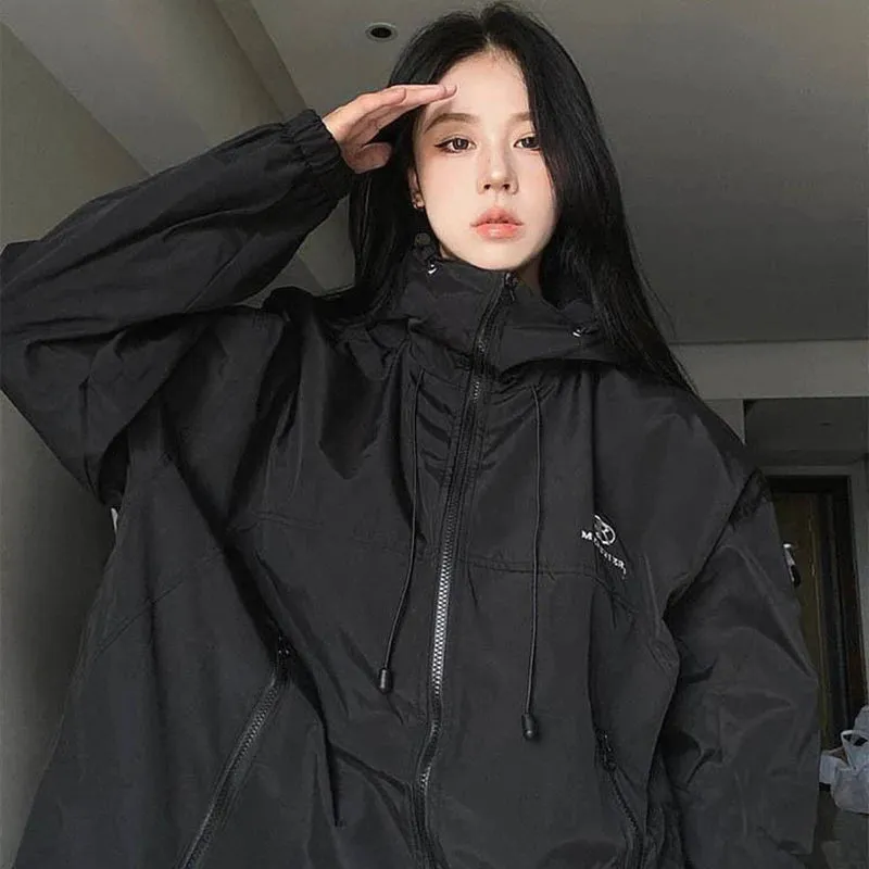 Fashionkova Christmas Gift Outfit  Harajuku Women Jacket Hooded Y2K Streetwear Oversized Coats Autumn Vintage Loose Leisure Long Sleeve Trend Zipper Outwear