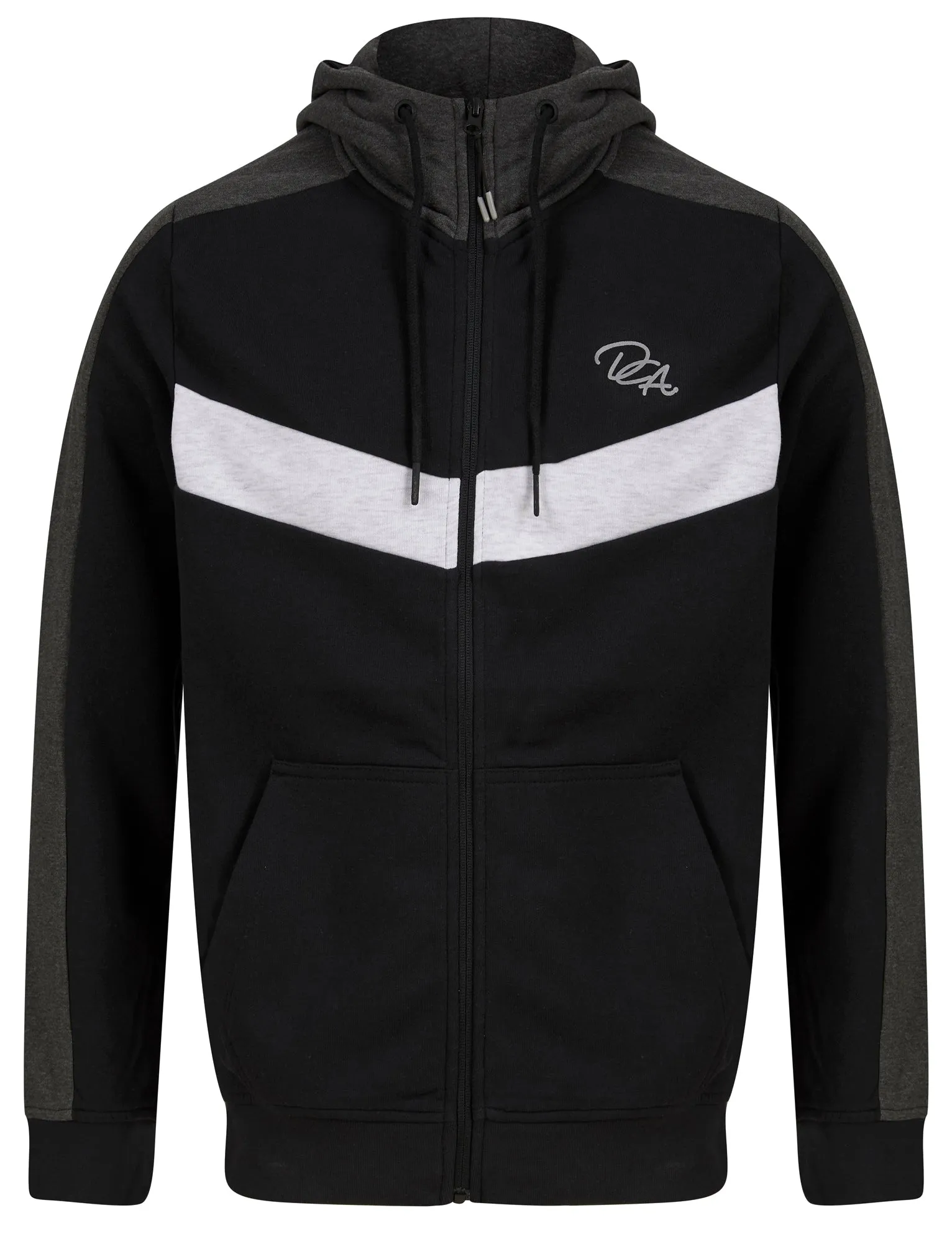 Forseti Zip Through Hoodie with Chevron Detail in Jet Black - Dissident