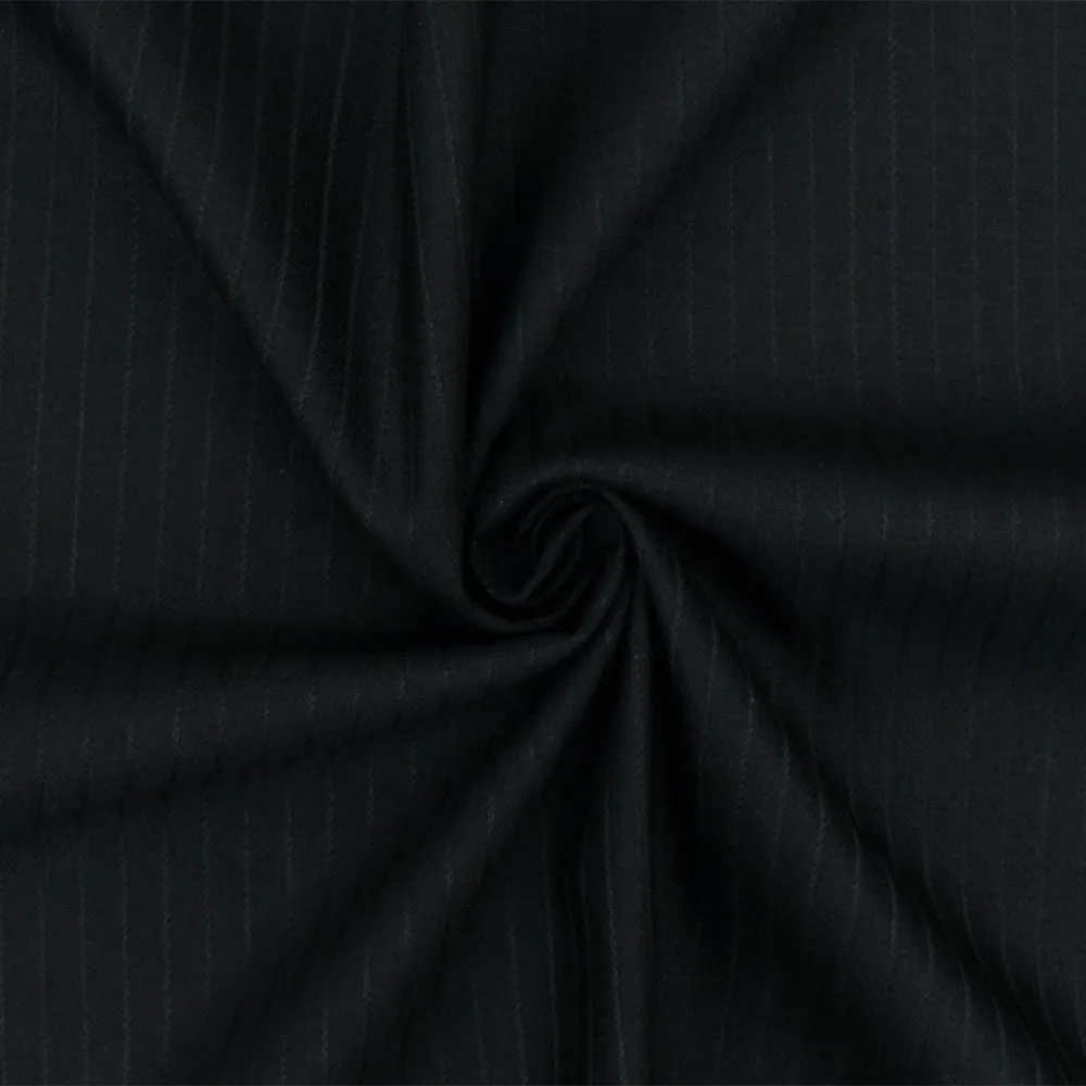 Glory Black Stripe Poly-Wool Woven Suiting Fabric