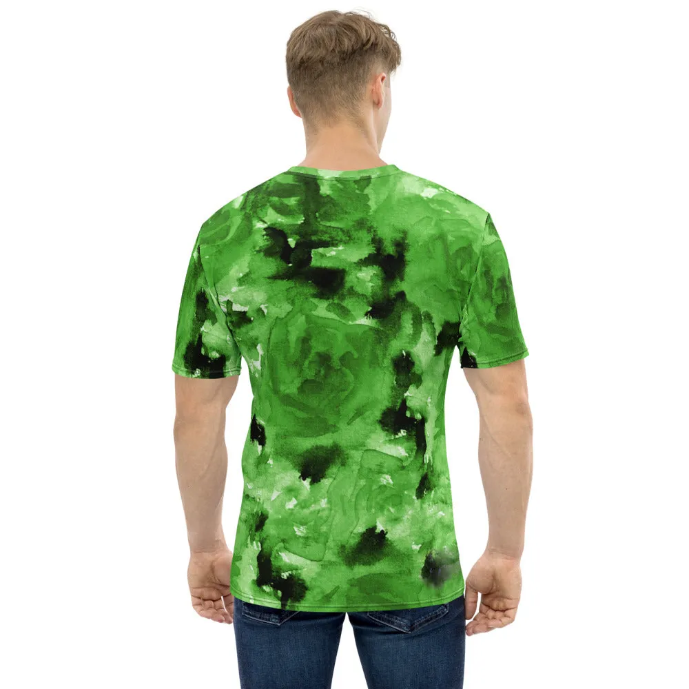 Green Floral Abstract Men's T-shirt, Regular Fit Designer Short Sleeves Crew Neck Tees For Men