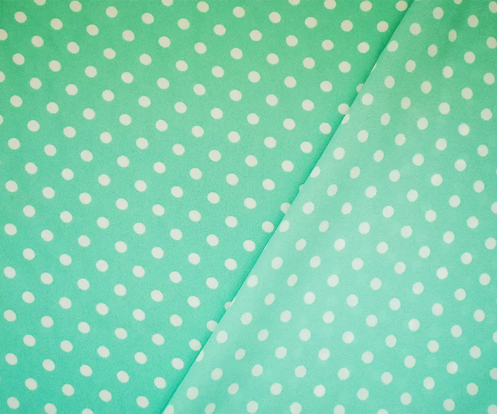 Green-White Polyester Polka Dots Printed Momie Georgette Woven Fabric