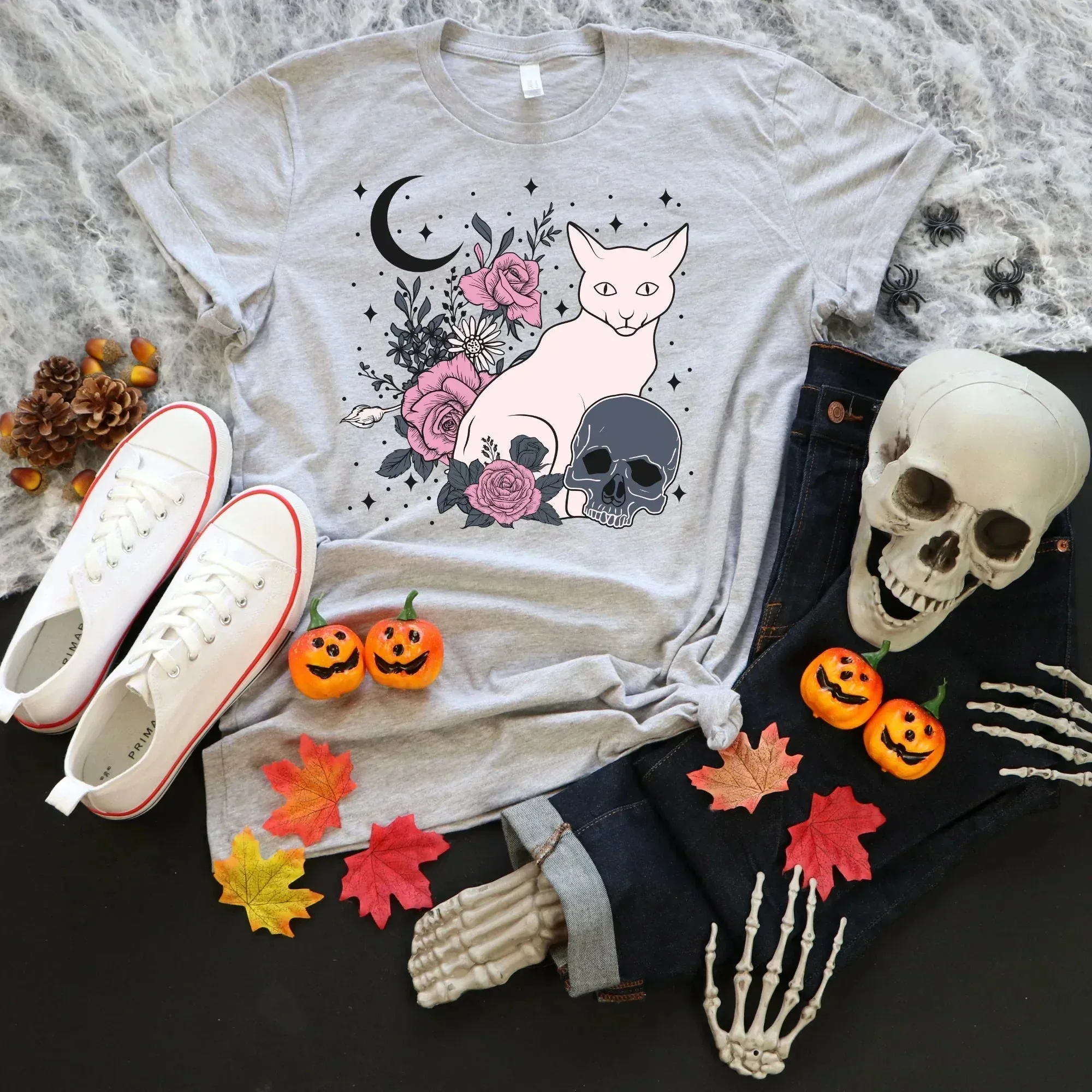 Halloween Pastel, Gothic Shirt, Witchy Vibes Halloween Sweatshirt, Moon Shirt, Skull Shirt, Pastel Goth Style Grunge Clothing, Cat Shirt