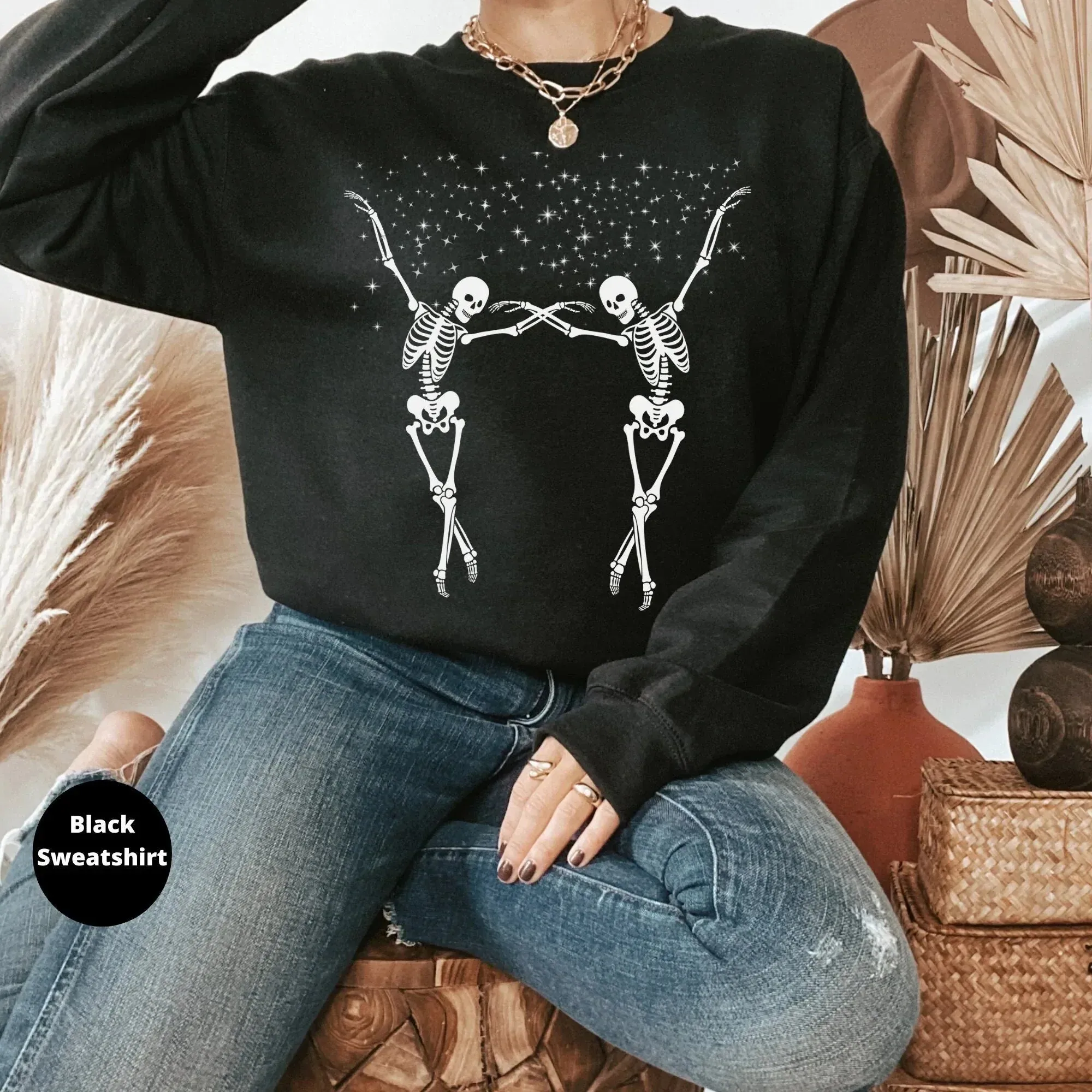 Halloween Sweatshirt, Spooky Season Tshirt, Dancing Skeletons, Fall Sweater, Skeleton Shirt, Women's Hoodie, Gift for Her, Fun Party Tee