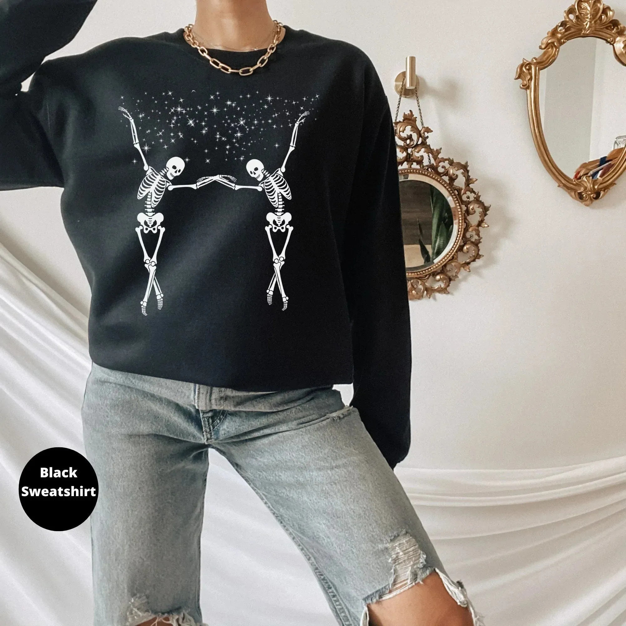 Halloween Sweatshirt, Spooky Season Tshirt, Dancing Skeletons, Fall Sweater, Skeleton Shirt, Women's Hoodie, Gift for Her, Fun Party Tee