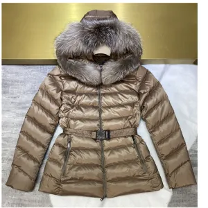 High Quality Women Fashion Hooded Down Jackets Large Fox Fur Collar Light Fluffy Winter Warm Down Coats with Belt Casual Clothes