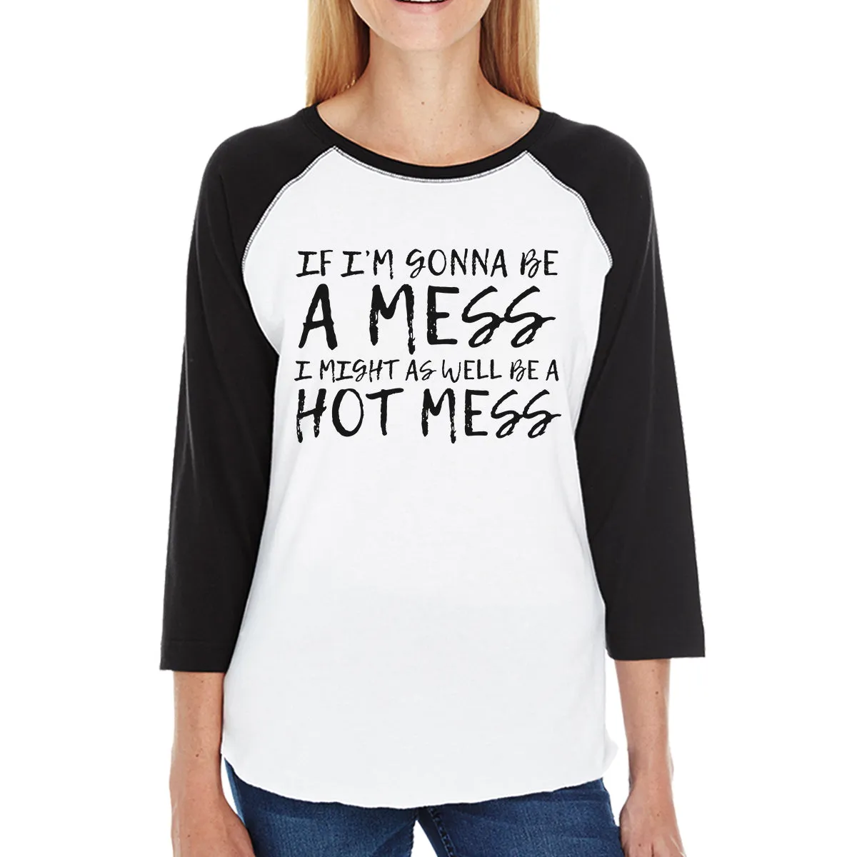 Hot Mess Womens Baseball Tee Funny Workout Raglan T-Shirt For Her