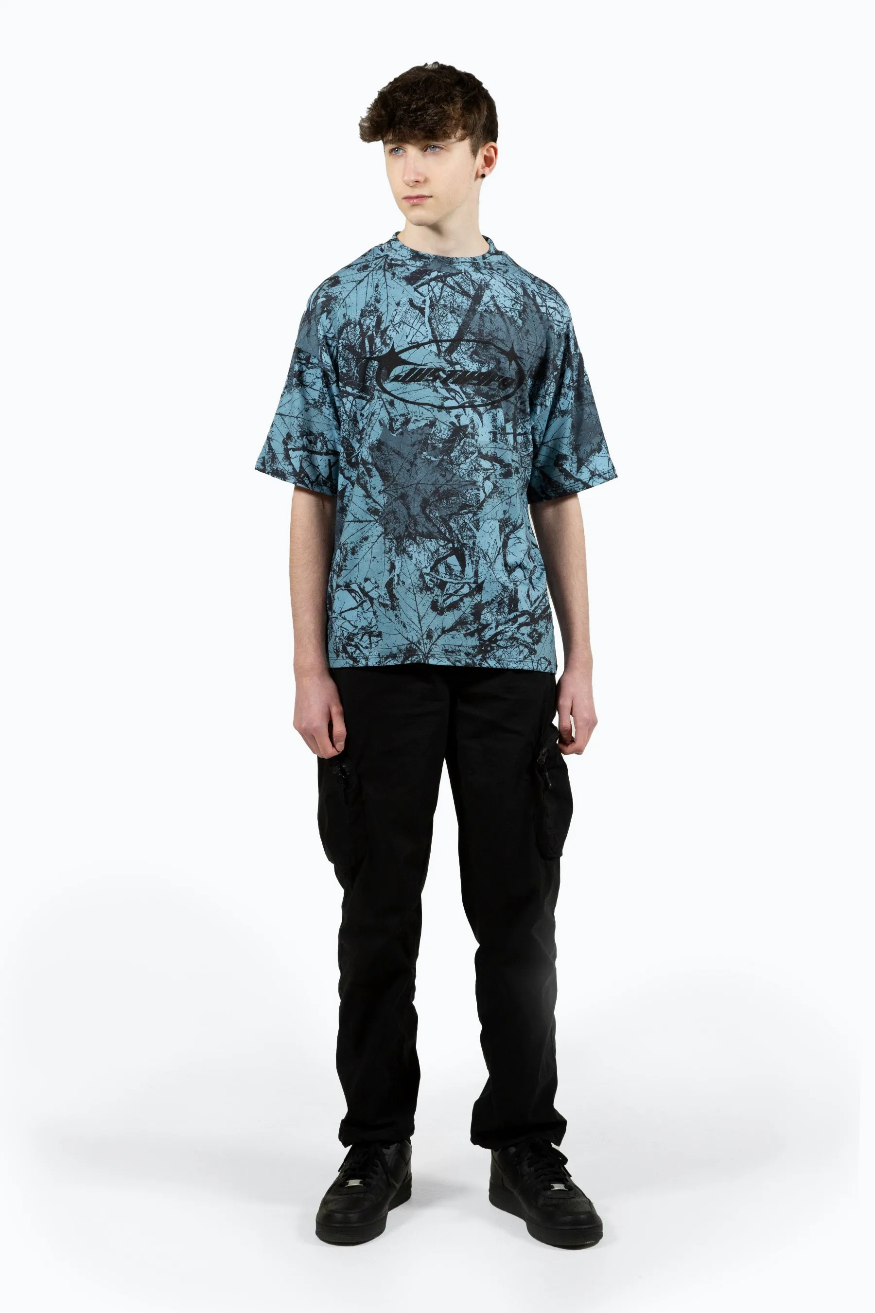 Hype Boys Multi Y2K Blue Leaf Oversized T-Shirt