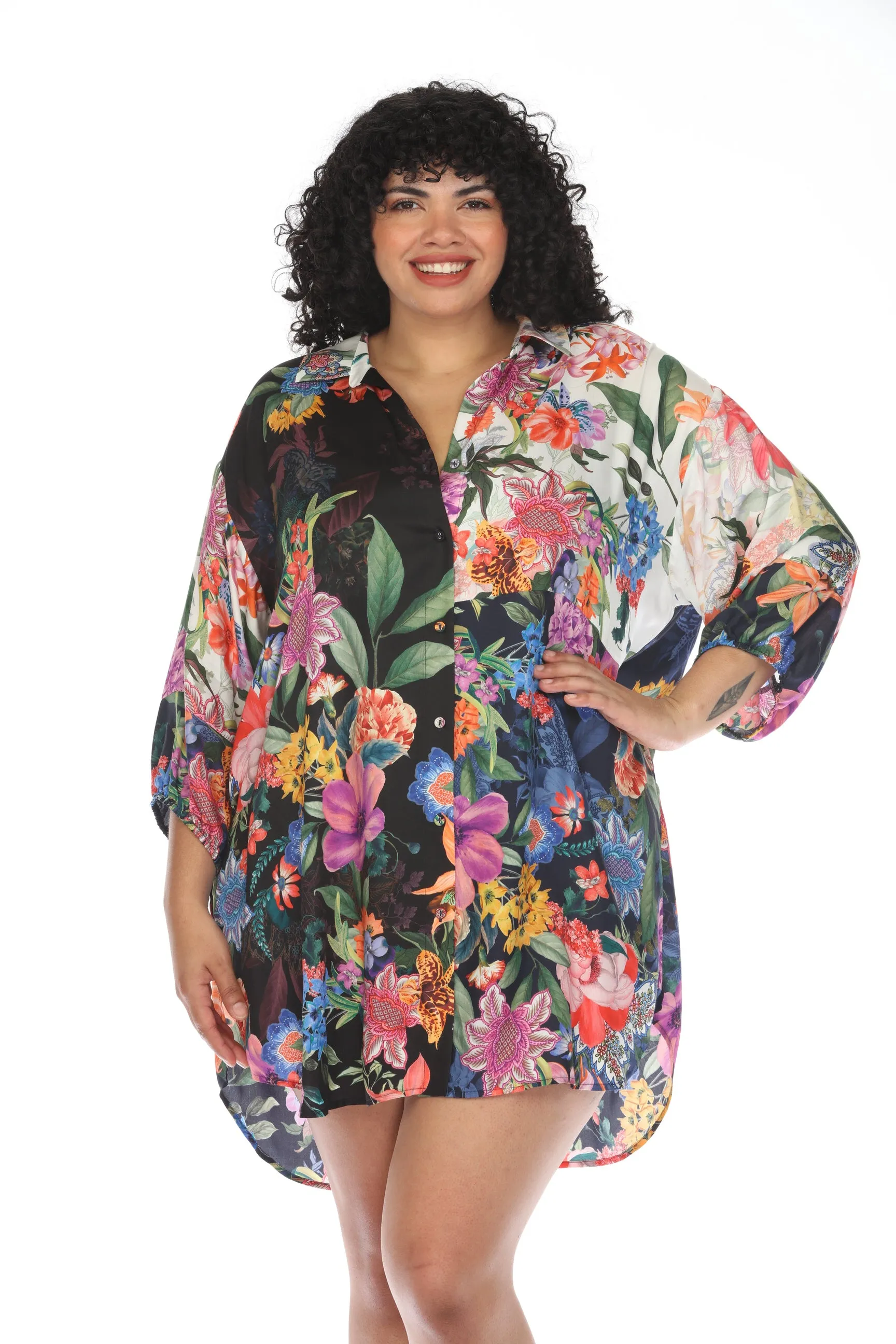 Johnny Was Neon Jungle Mix Easy Patchwork Button-Down Shirt Plus Size CSW3024-JX *