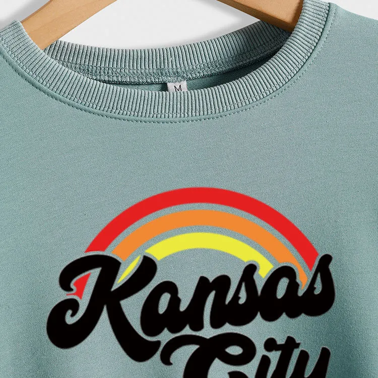 Kansas City Rainbow Letter Print Long Sleeved Sweatshirt Women